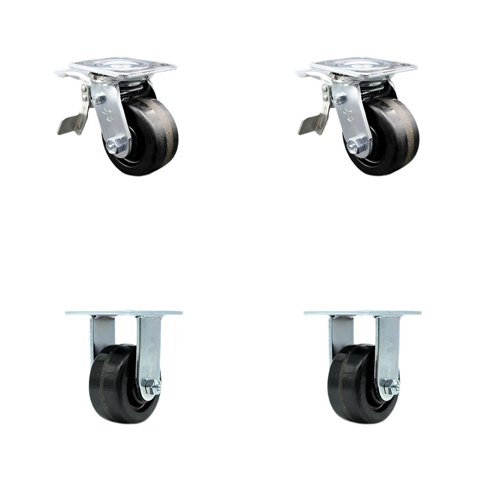 SCC-TTL30S420-PHR-2-R-2 Phenolic Swivel Top Plate Casters, Heavy Duty with 4 in. Wheels - 3200 lbs Total Capacity - Set of 4