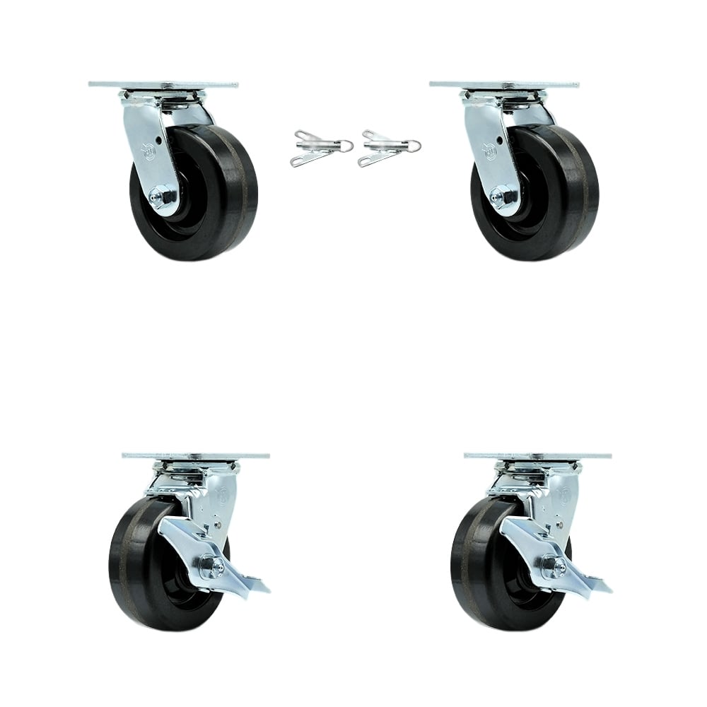 SCC-30CS520-PHR-BSL-2-TLB-2 Phenolic Swivel Top Plate Casters, Heavy Duty with 5 in. Wheels - 4000 lbs Total Capacity - Set of 4