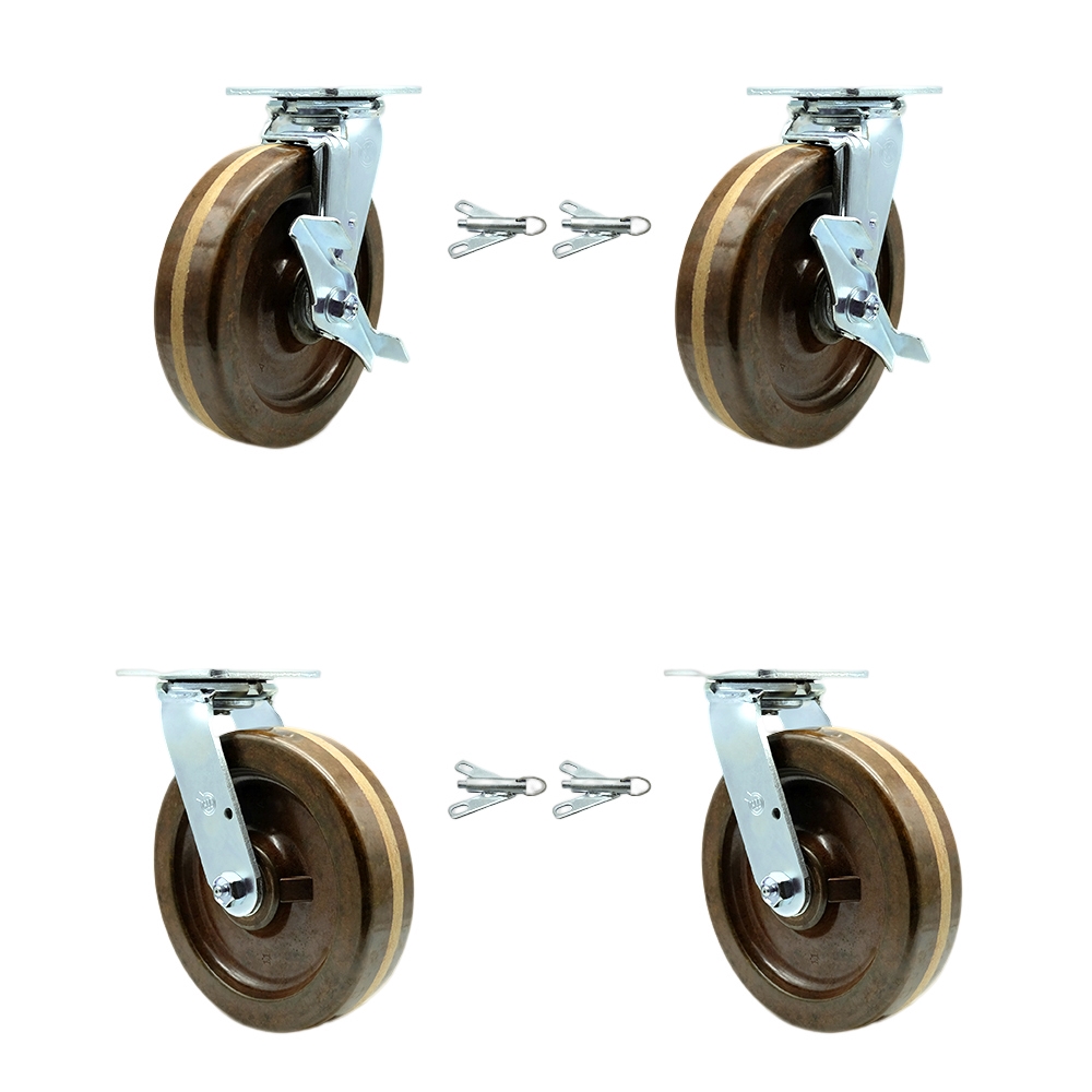 SCC-30CS820-PHRHT-TLB-BSL-2-BSL-2 High Temperature Phenolic Swivel Top Plate Casters, Heavy Duty with 8 in. Wheels - Set of 4