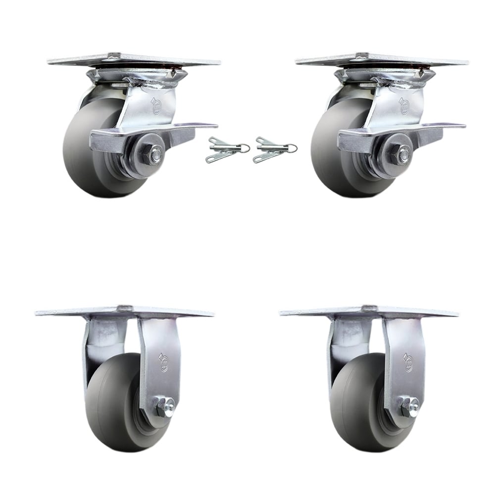 Heavy Duty Large Top Plate Thermo Rubber Donut Tread Swivel Caster with 4 x 2 in. Gray Wheels - 1200 lbs Capacity - Set of 4