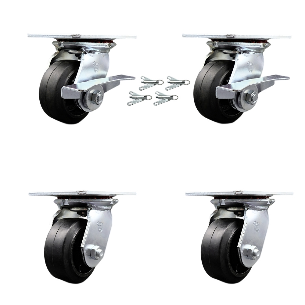 SCC-35S420-RSR-SLB-BSL-2-BSL-2 Heavy Duty Large Top Plate Rubber on Cast Iron Swivel Caster with 4 x 2 in. Black Wheel - 1600 lbs Capacity - Set of 4