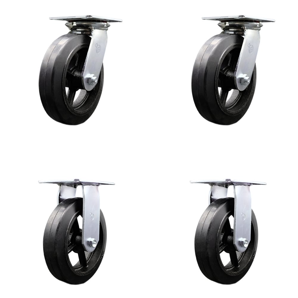 SCC-35S820-RSR-2-R-2 Heavy Duty Large Top Plate Rubber on Cast Iron Swivel Caster with 8 x 2 in. Black Wheels - 2000 lbs Total Capacity - Set of 4