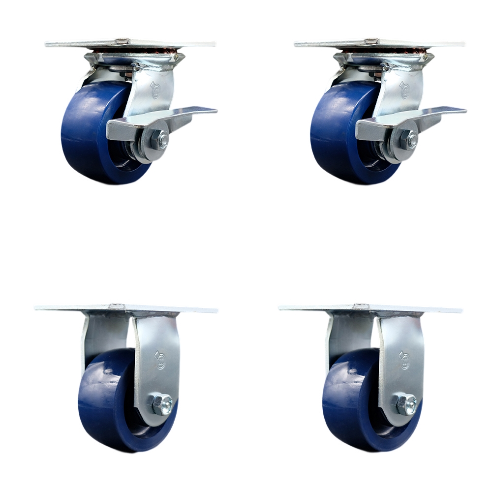 SCC-35S420-SPUR-SLB-2-R-2 Heavy Duty Large Top Plate Solid Polyurethane Swivel Caster with 4 x 2 in. Blue Wheels - 2800 lbs Total Capacity - Set of 4
