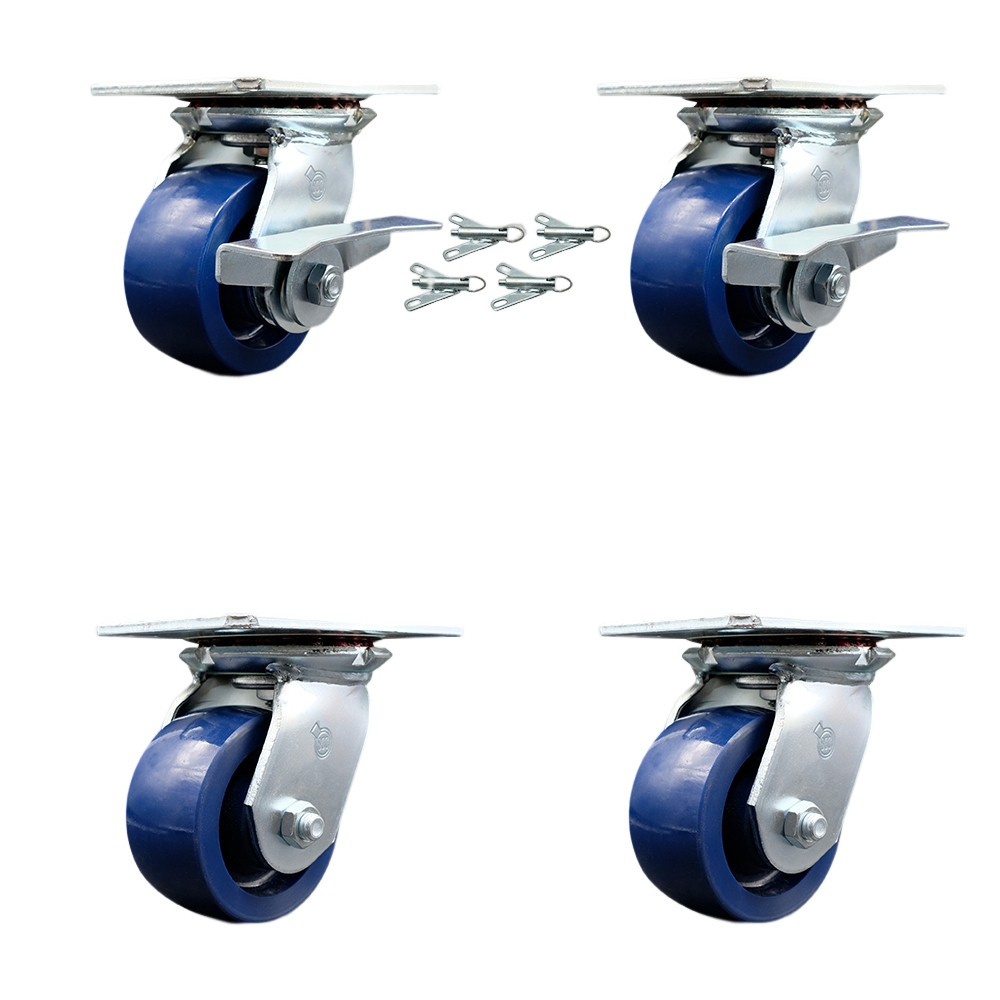 SCC-35S420-SPUR-SLB-BSL-2-BSL-2 Heavy Duty Large Top Plate Solid Polyurethane Swivel Caster with 4 x 2 in. Blue Wheels - 2800 lbs Capacity - Set of 4