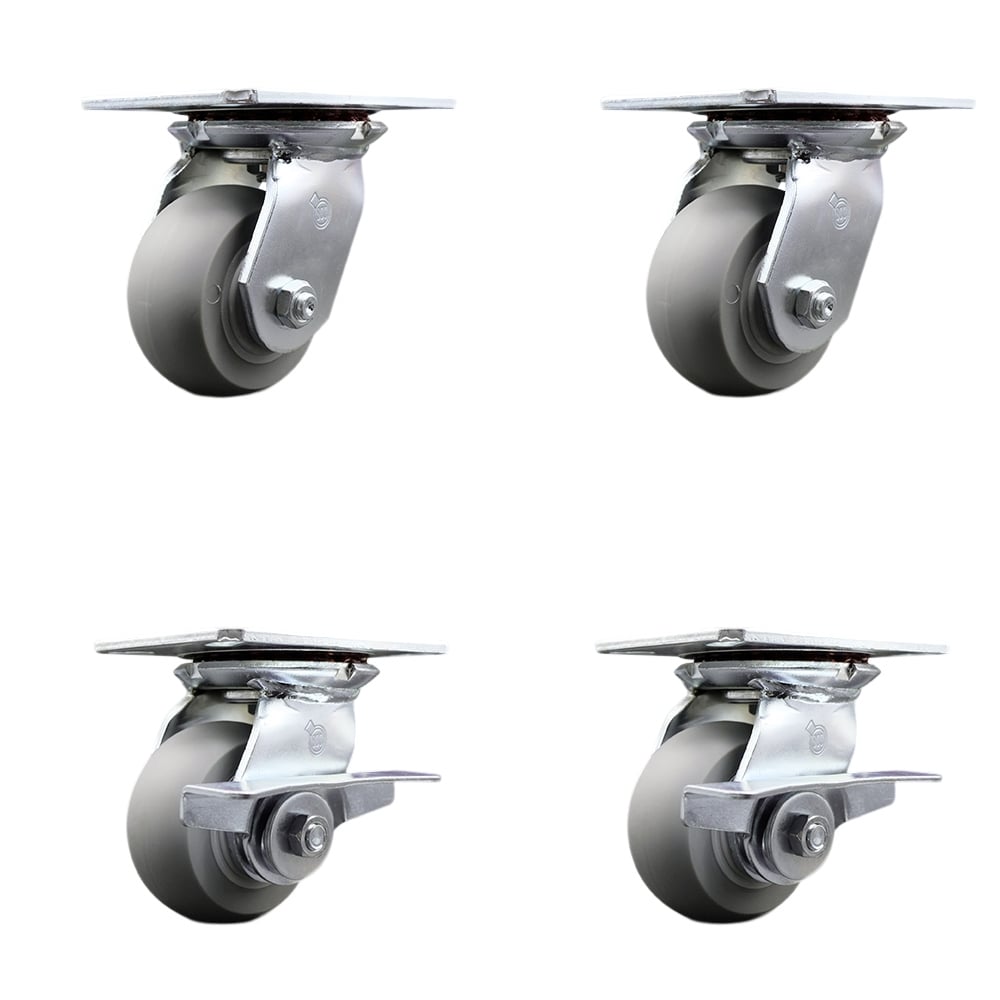 Heavy Duty Large Top Plate Thermo Rubber Donut Tread Swivel Caster with 4 x 2 in. Gray Wheels - 1200 lbs Total Capacity - Set of 4