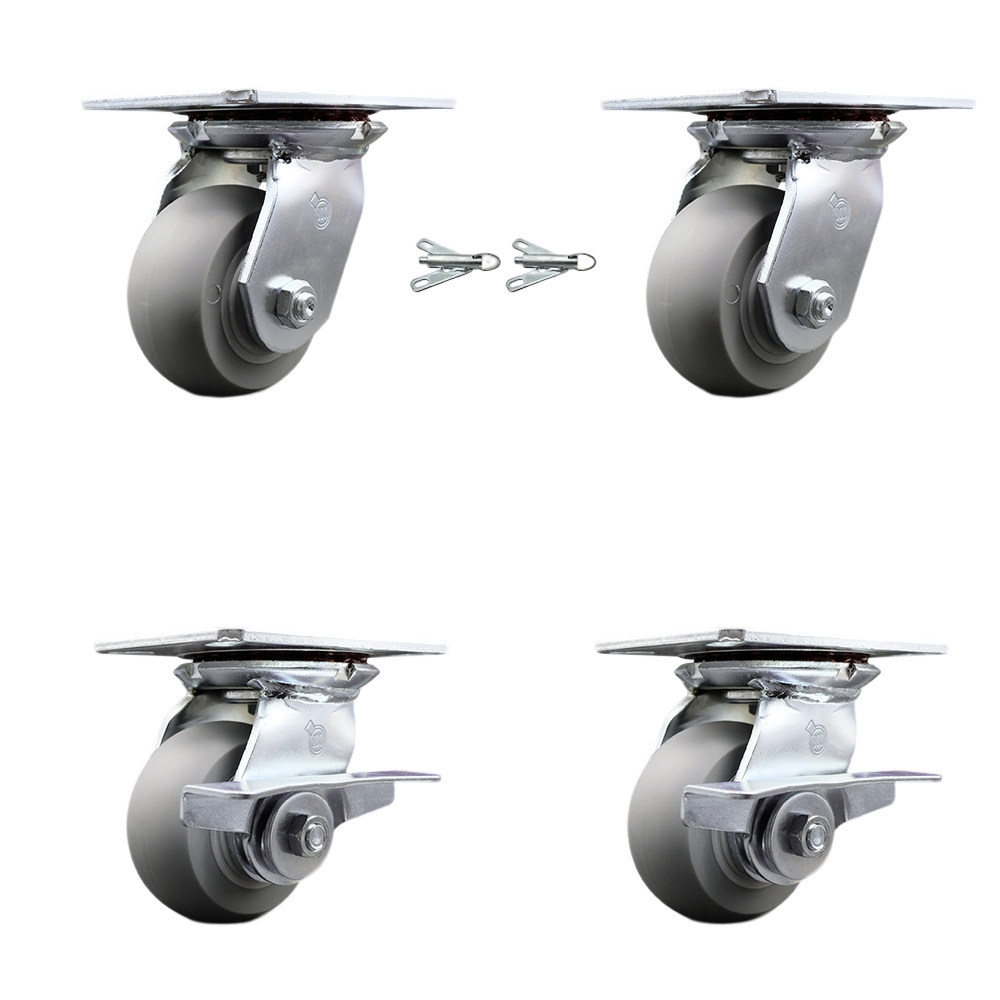 Heavy Duty Large Top Plate Thermo Rubber Donut Tread Swivel Caster with 4 x 2 in. Gray Wheels - 1200 lbs Capacity - Set of 4