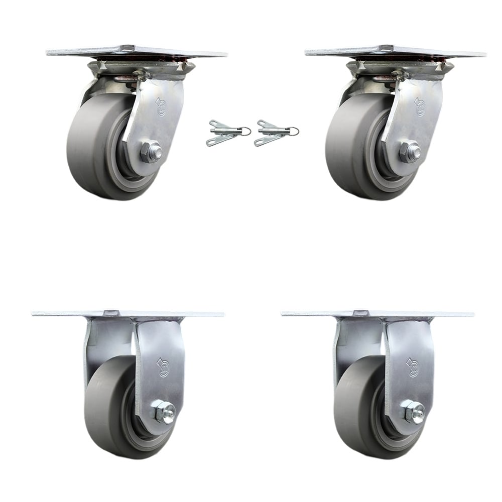 Heavy Duty Large Top Plate Thermo Rubber Flat Tread Swivel Caster with 4 x 2 in. Gray Wheels - 1200 lbs Total Capacity - Set of 4