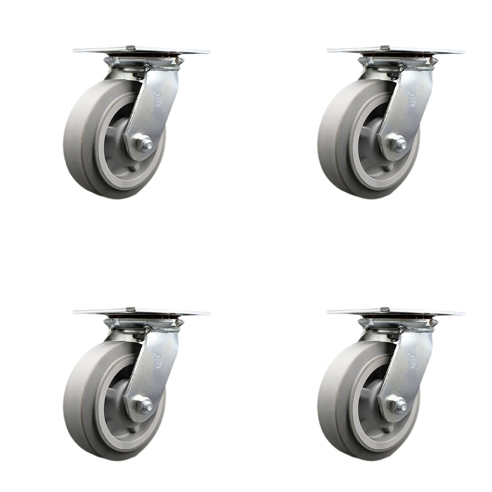 SCC-35S620-TPRRF-4 Heavy Duty Large Top Plate Thermo Rubber Flat Tread Swivel Caster with 6 x 2 in. Gray Wheels - 2000 lbs Total Capacity - Set of 4