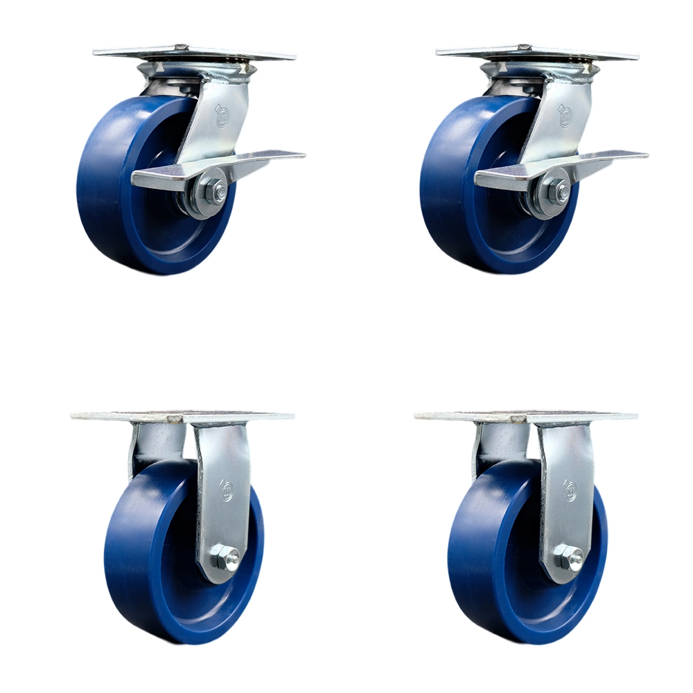 SCC-35S620-SPUR-SLB-2-R-2 Heavy Duty Large Top Plate Solid Polyurethane Swivel Caster with 6 x 2 in. Blue Wheels - 4800 lbs Total Capacity - Set of 4
