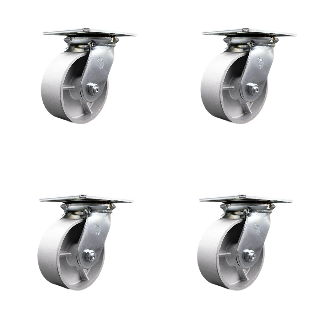 SCC-35S520-SSR-BSL-4 Heavy Duty Large Top Plate Semi Steel Cast Iron Swivel Caster with 5 x 2 in. Silver Wheels - 4000 lbs Total Capacity - Set of 4