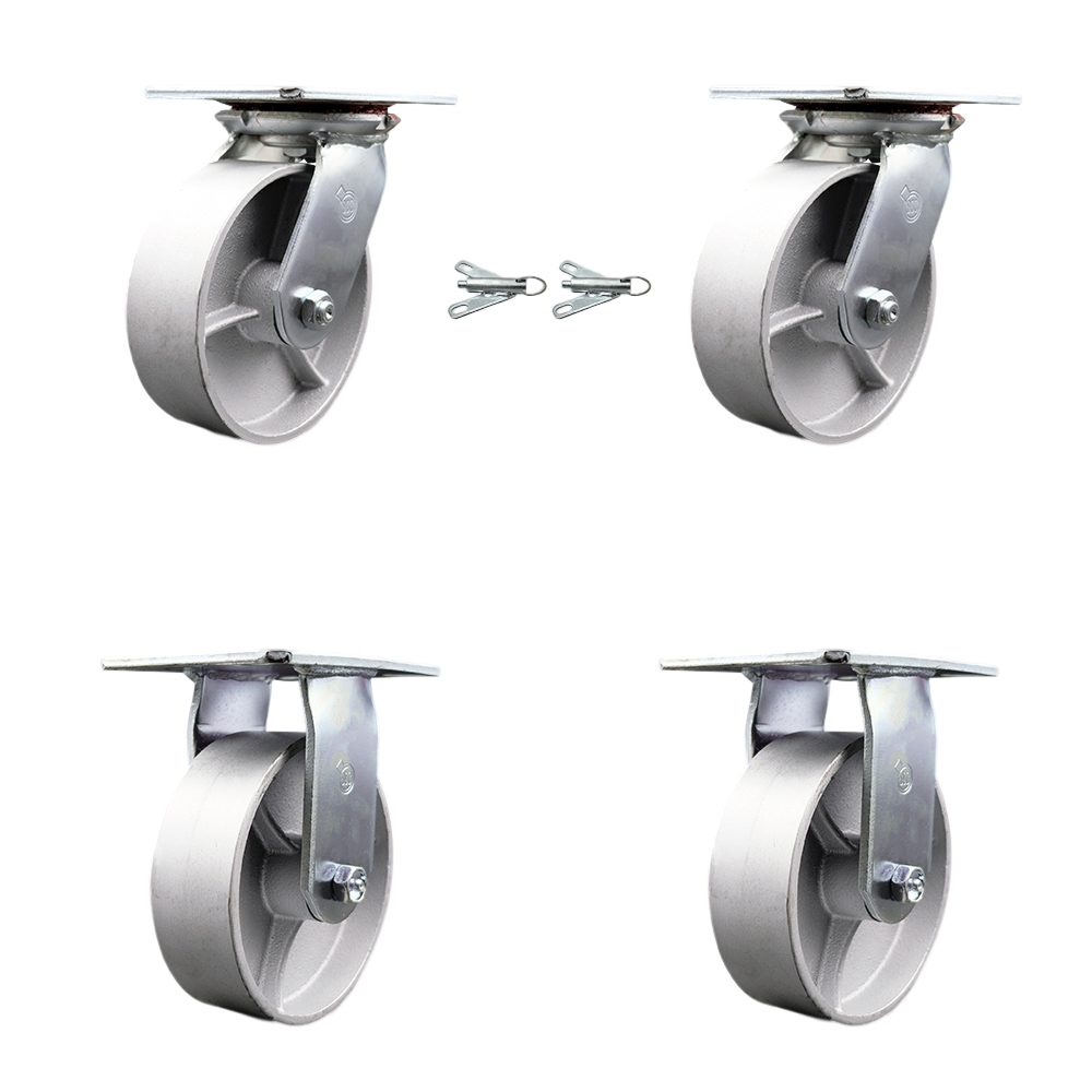 Heavy Duty Large Top Plate Semi Steel Cast Iron Swivel Caster with 6 x 2 in. Silver Wheels - 4800 lbs Total Capacity - Set of 4