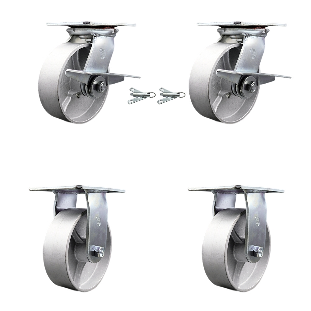 Heavy Duty Cast Iron Swivel Casters - Silver - Set of 4 - 4800 lbs Capacity