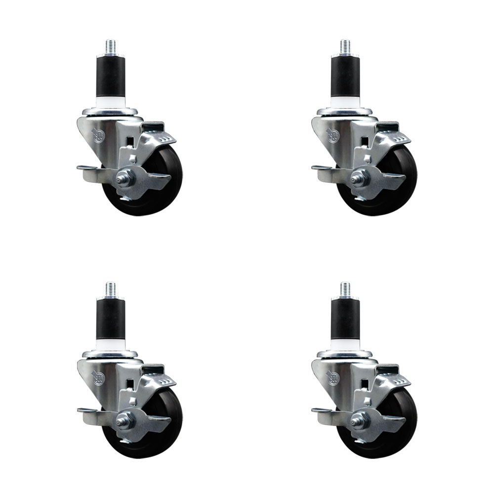 SCC-EX20S314-HRS-TLB-112-4 Hard Rubber Swivel Expanding Stem Caster with 3 x 1.25 in. Black Wheels & 1.5 in. Stems - Set of 4