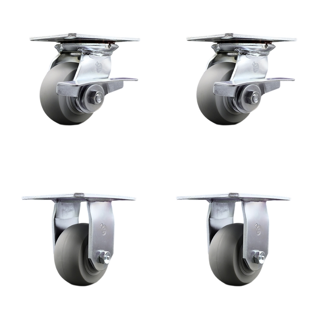 Heavy Duty Large Top Plate Thermo Rubber Donut Tread Swivel Caster with 4 x 2 in. Gray Wheels - 1200 lbs Total Capacity - Set of 4