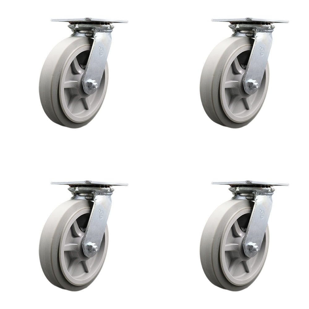 SCC-35S820-TPRRF-4 Heavy Duty Large Top Plate Thermo Rubber Flat Tread Swivel Caster with 8 x 2 in. Gray Wheels - 2400 lbs Total Capacity - Set of 4