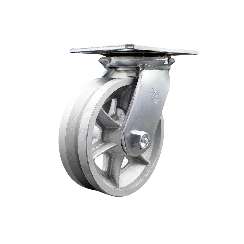 SCC-35S620-VGR Heavy Duty Large Top Plate V Groove Semi Steel Swivel Caster with 6 x 2 in. Silver Wheel - 1200 lbs Capacity per Caster