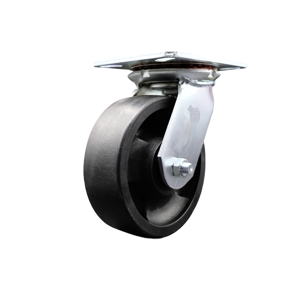 Heavy Duty Large Top Plate Glass Filled Nylon Swivel Caster with Maintenance Free Bearings & 6 x 2 in. Black Wheel - 1500 lbs Capacity per Caster