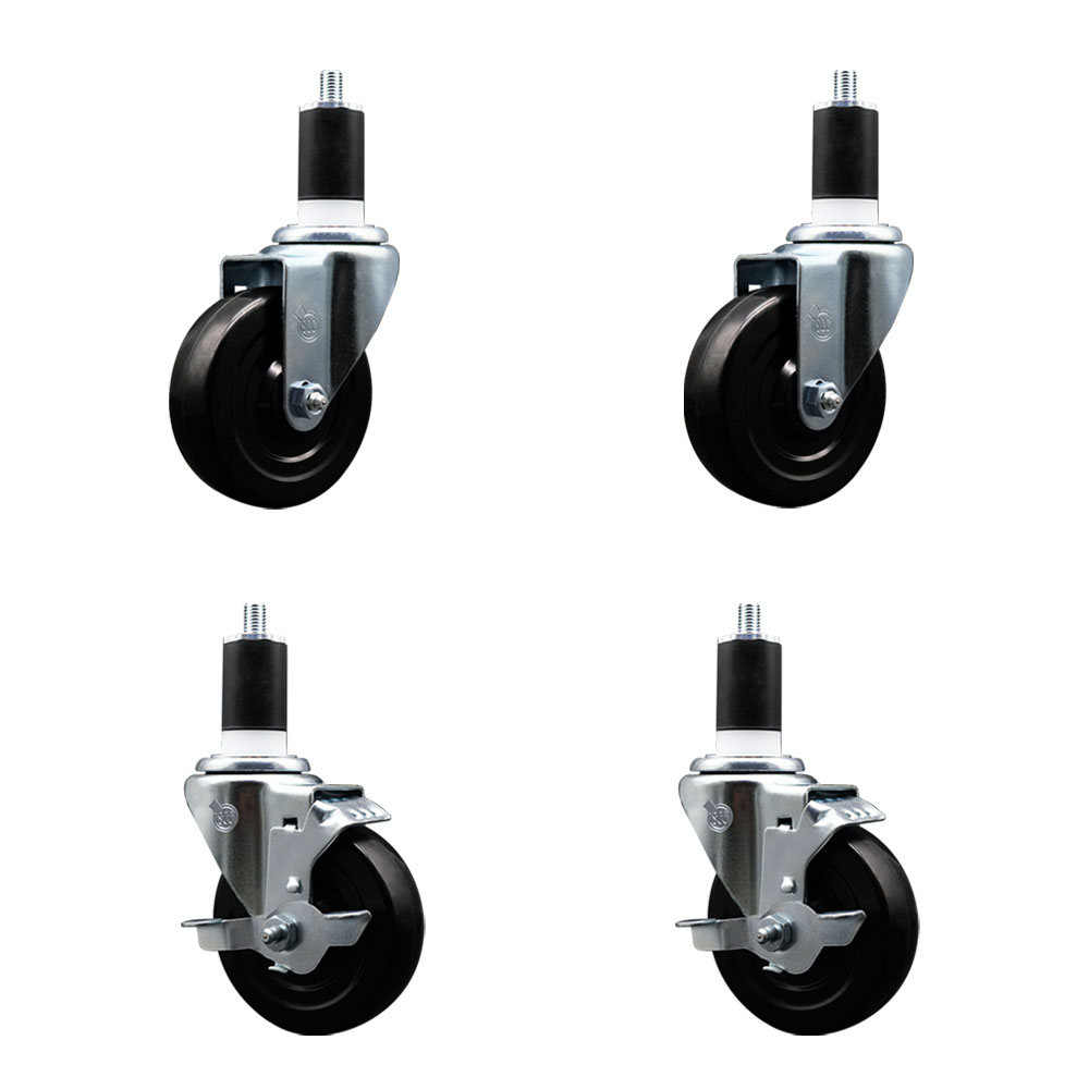 SCC-EX20S414-HRS-2-TLB-2-112 Hard Rubber Swivel Expanding Stem Caster with 4 x 1.25 in. Black Wheels & 1.5 in. Stems - Set of 4