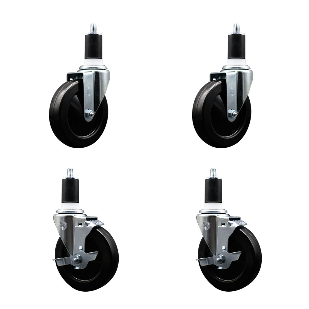 SCC-EX20S514-HRS-2-TLB-2-112 Hard Rubber Swivel Expanding Stem Caster with 5 x 1.25 in. Black Wheels & 1.5 in. Stems - Set of 4