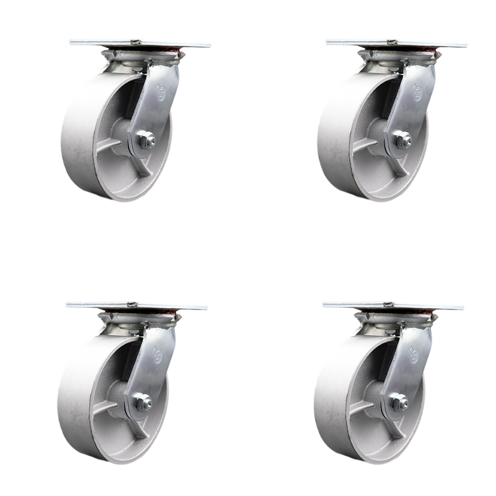 SCC-35S620-SSR-BSL-4 Heavy Duty Large Top Plate Semi Steel Cast Iron Swivel Caster with 6 x 2 in. Silver Wheels - 4800 lbs Total Capacity - Set of 4