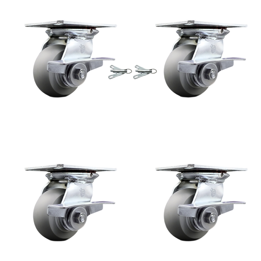 Heavy Duty Large Top Plate Thermo Rubber Donut Tread Swivel Caster with 4 x 2 in. Gray Wheels - 1200 lbs Capacity - Set of 4
