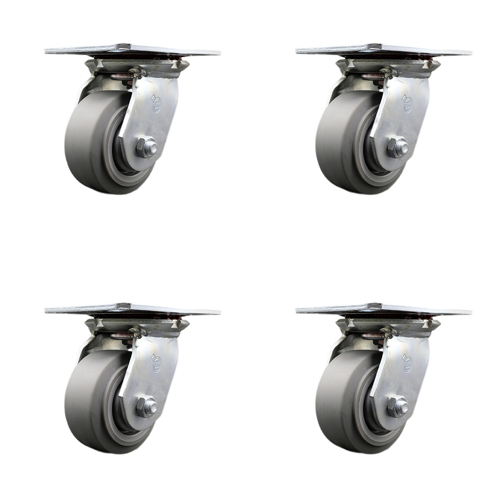 SCC-35S420-TPRRF-4 Heavy Duty Large Top Plate Thermo Rubber Flat Tread Swivel Caster with 4 x 2 in. Gray Wheels - 1200 lbs Total Capacity - Set of 4