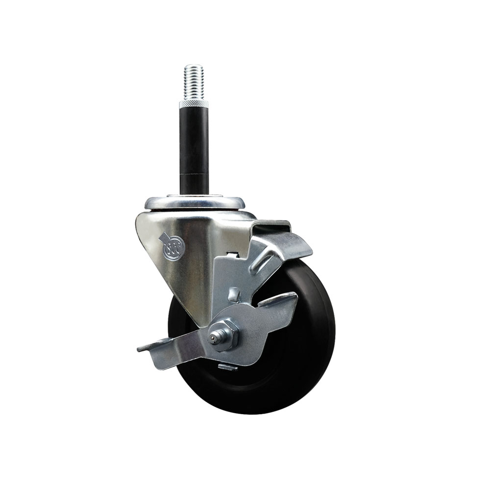 Stainless Steel Hard Rubber Swivel Expanding Stem Caster with 3.5 x 1.25 in. Black Wheel & 0.75 in. Stem & Top Locking Brake