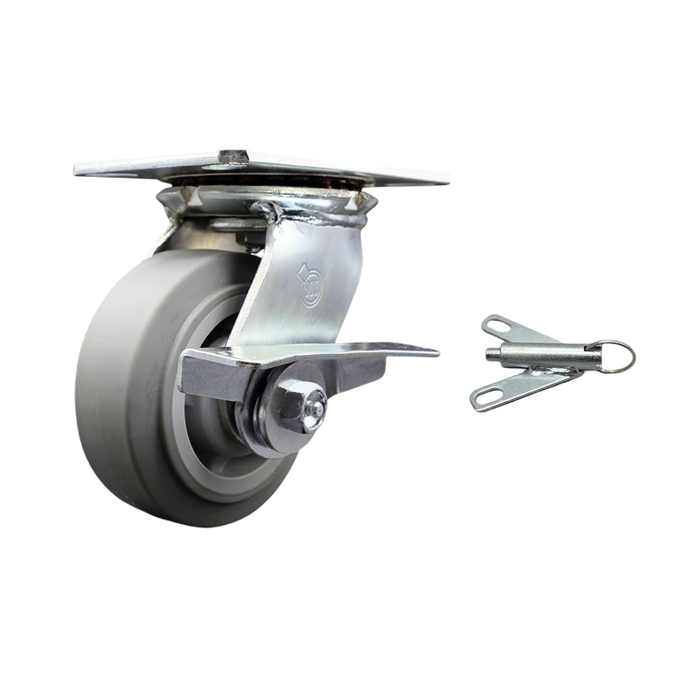 Heavy Duty Large Top Plate Thermo Rubber Flat Tread Swivel Caster with Maintenance Free Bearings & 5 x 2 in. Gray Wheel - 350 lbs Capacity