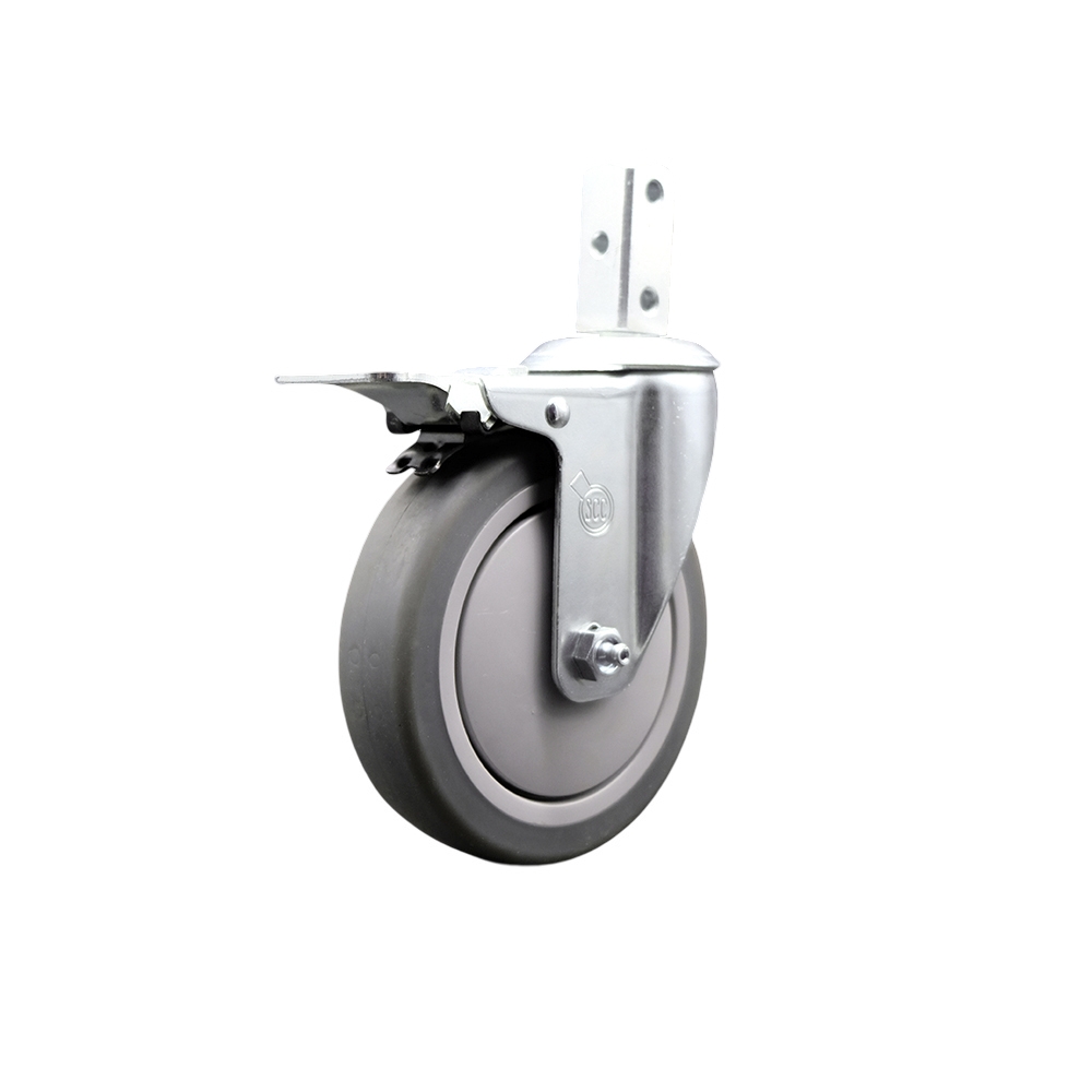 Swivel Square Stem Caster with 5 x 1.25 in. Gray Thermoplastic Rubber Wheel - 0.87 x 2 in. Square Stem with Three 0.26 in. Diameter Mounting Holes