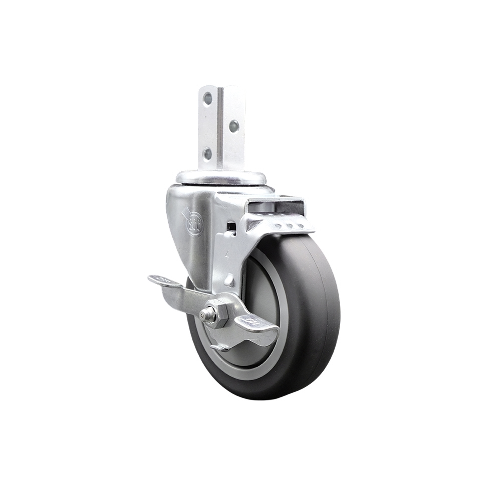 Swivel Square Stem Caster with 4 x 1.25 in. Gray Thermoplastic Rubber Wheel - 0.87 x 2 in. Square Stem with Three 0.26 in. Diameter Mounting Holes