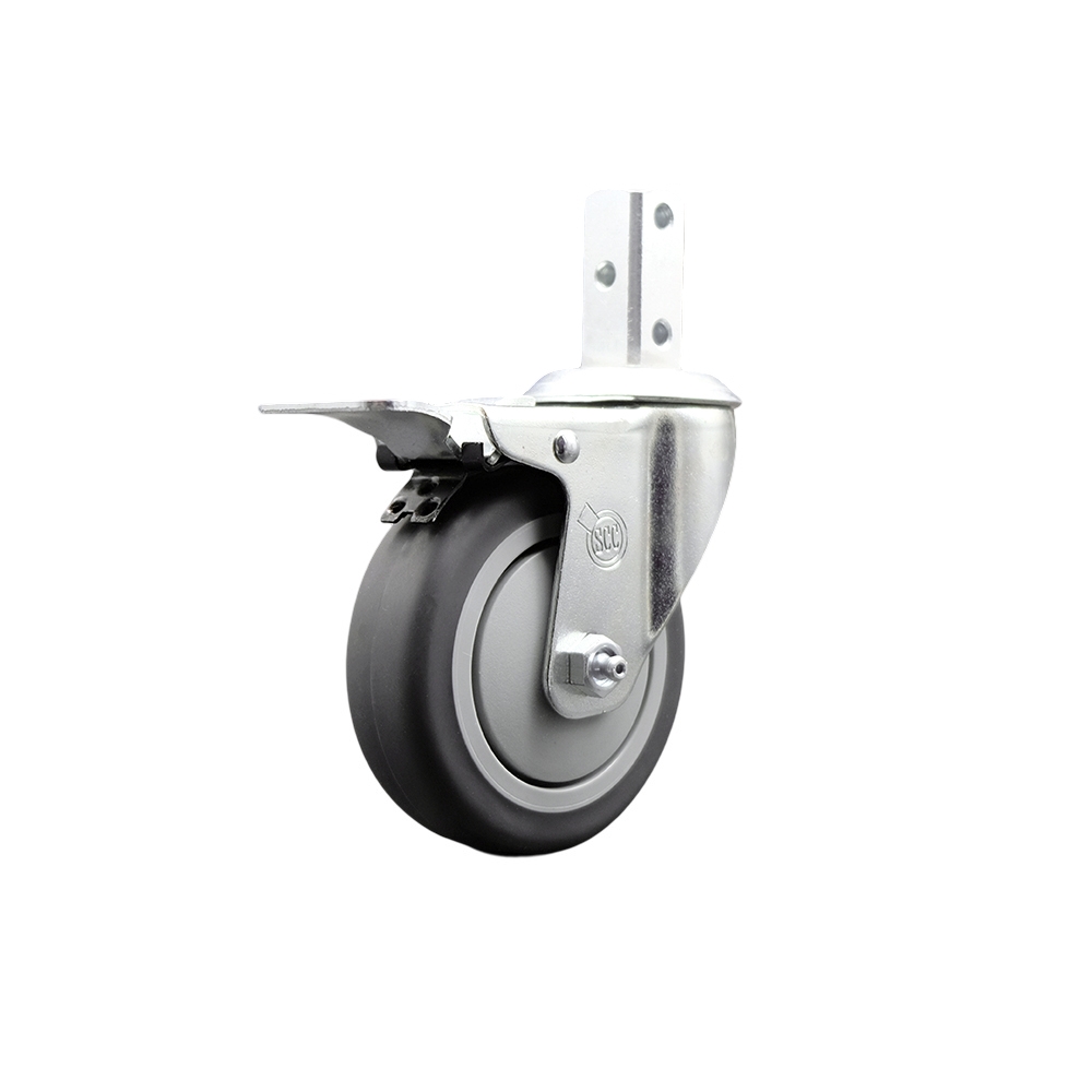 Swivel Square Stem Caster with 4 x 1.25 in. Gray Thermoplastic Rubber Wheel - 0.87 x 2 in. Square Stem with Three 0.26 in. Diameter Mounting Holes