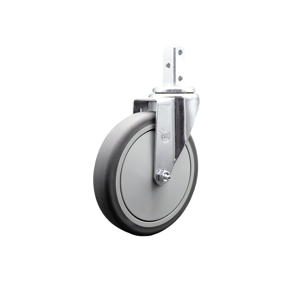 Swivel Square Stem Caster with 6 x 1.25 in. Gray Thermoplastic Rubber Wheel - 0.87 x 2 in. Square Stem with Three 0.26 in. Diameter Mounting Holes