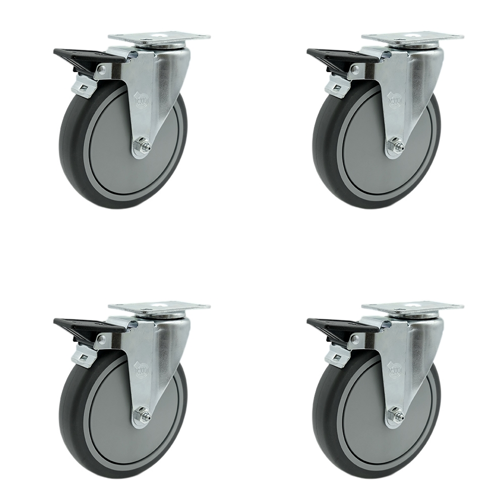 SCC-20S614-TPRB-PLB-4 Thermoplastic Rubber Swivel Top Plate Caster with 6 in. Gray Wheels - 1200 lbs Total Capacity - Set of 4
