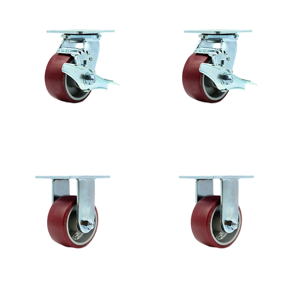 SCC-30CS420-PAR-TLB-2-R420-2 Polyurethane on Aluminum Swivel Top Plate Casters, Heavy Duty with 4 in. Wheels - 2800 lbs Total Capacity - Set of 4