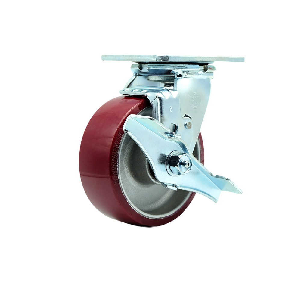SCC-30CS520-PAR-TLB Polyurethane on Aluminum Swivel Top Plate Heavy Duty Caster with 5 in. Wheel & Top Lock Brake - 900 lbs Capacity per Caster