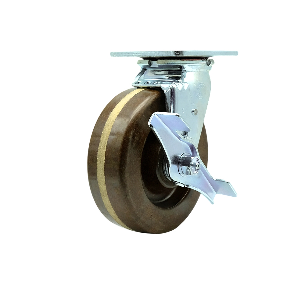 SCC-30CS620-PHRHT-TLB High Temperature Phenolic Swivel Top Plate Heavy Duty Caster with 6 in. Wheel & Top Lock Brake - 1200 lbs Capacity per Caster