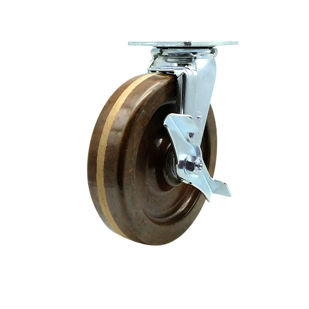 SCC-30CS820-PHRHT-TLB High Temperature Phenolic Swivel Top Plate Heavy Duty Caster with 8 in. Wheel & Top Lock Brake - 1250 lbs Capacity per Caster