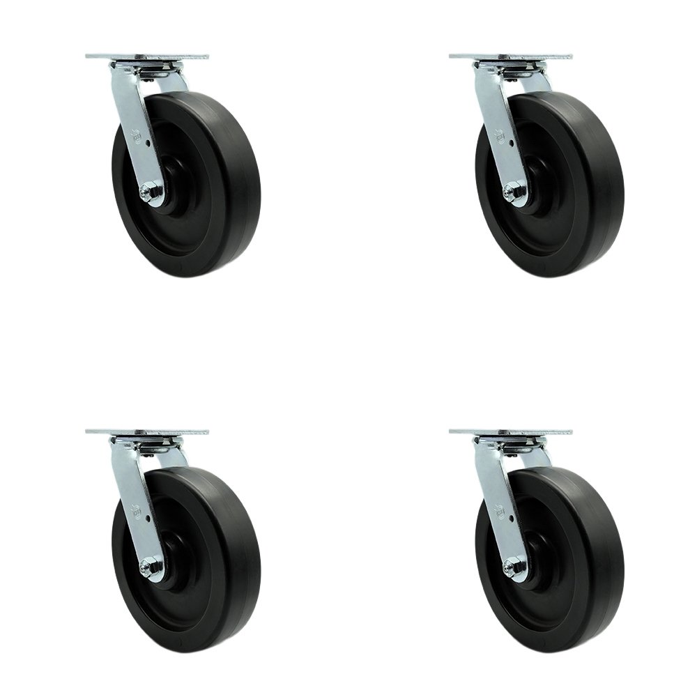 SCC-30CS820-POR-4 Polyolefin Swivel Top Plate Casters, Heavy Duty with 8 in. Wheels - 3600 lbs Total Capacity - Set of 4