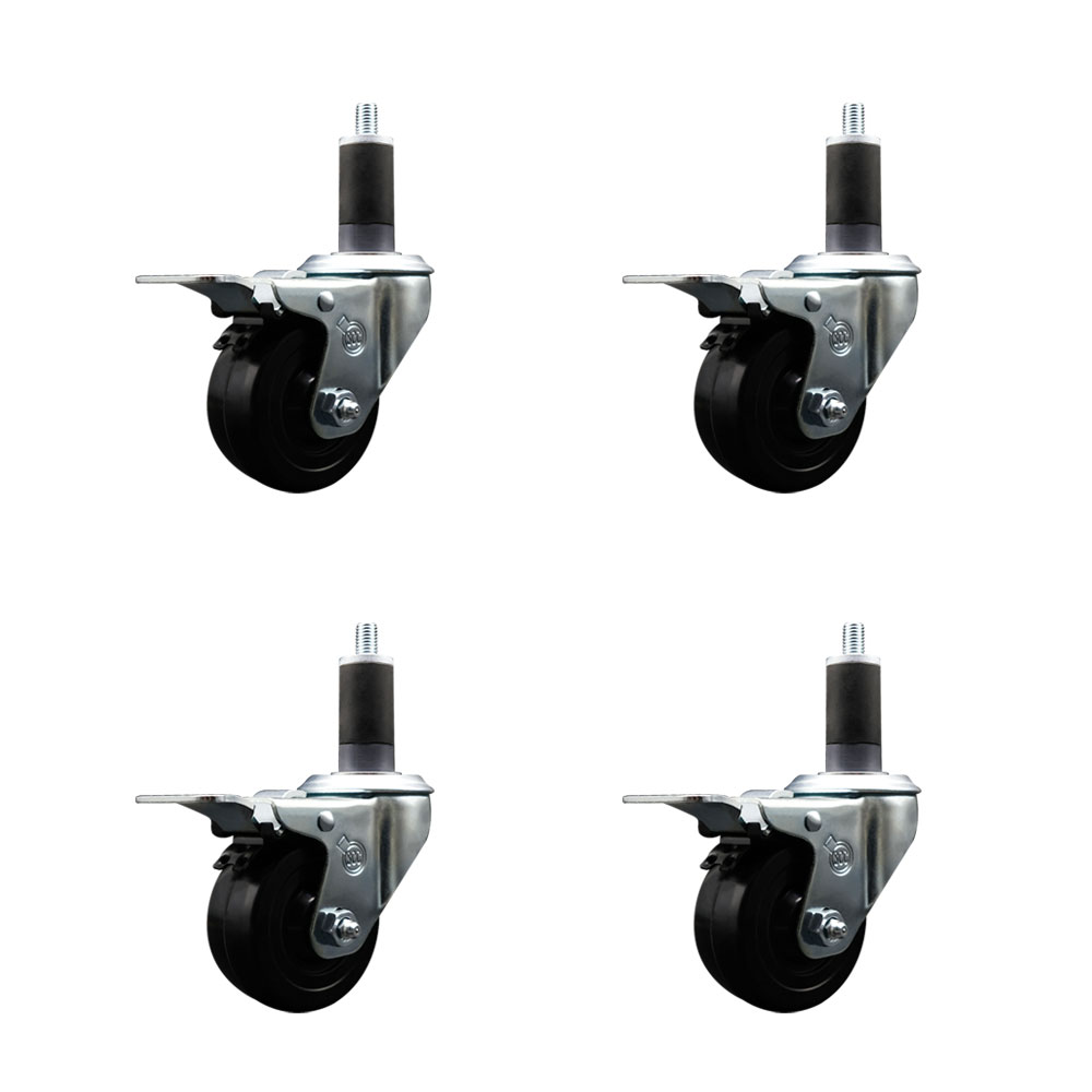 SCC-SSEXTTL20S314-HRS-114-4 Stainless Steel Hard Rubber Swivel Expanding Stem Caster with 3 x 1.25 in. Black Wheels & 1.25 in. Stems - Set of 4