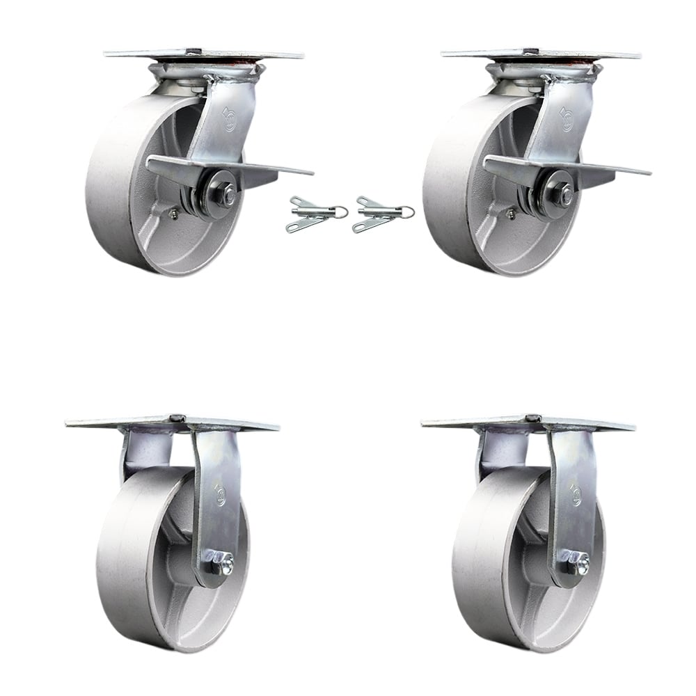 Heavy Duty Large Top Plate Semi Steel Cast Iron Swivel Caster with Maintenance Free Bearings with 6 x 2 in. Silver Wheels - Set of 4
