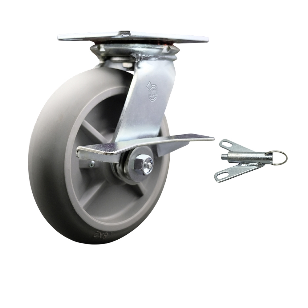 Heavy Duty Large Top Plate Thermo Rubber Donut Tread Swivel Caster with Maintenance Free Bearings & 8 x 2 in. Gray Wheel - 600 lbs Capacity