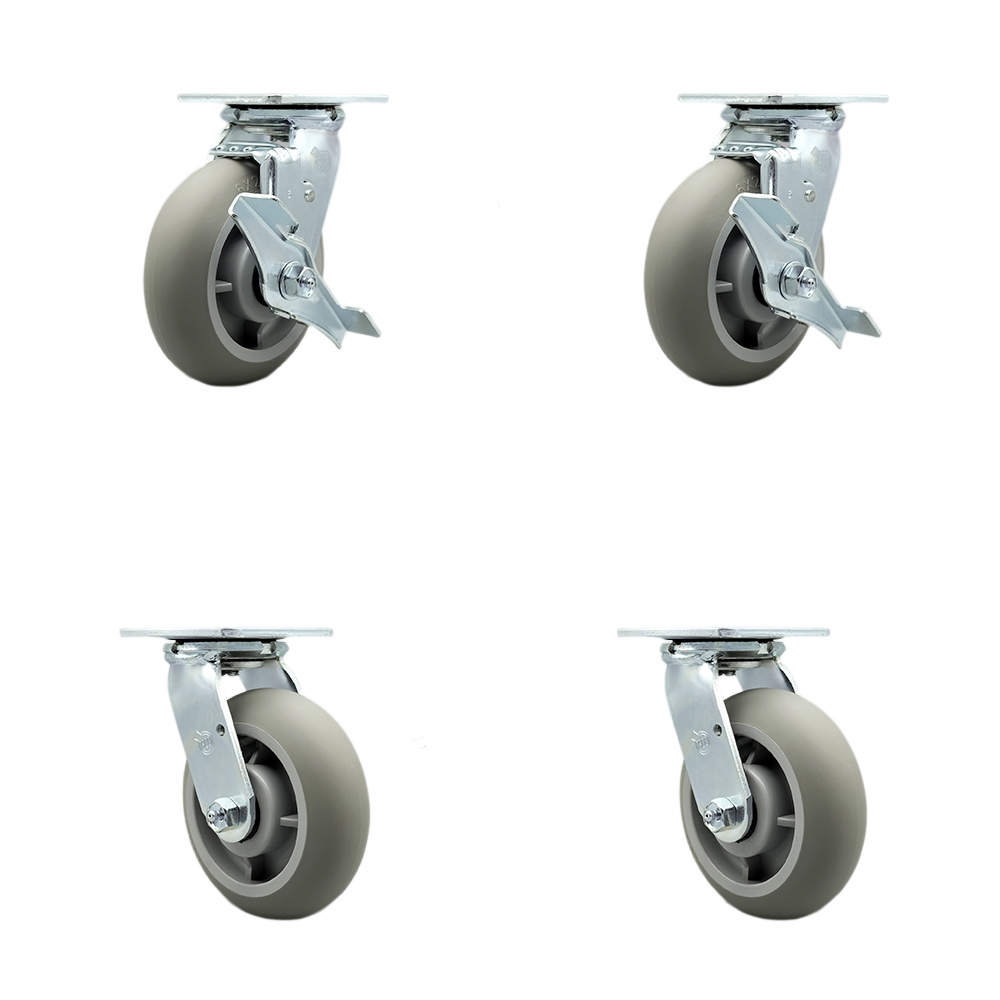 SCC-SS30S620-TPRBD-TLB-BSL-2-BSL-2 Stainless Steel Heavy Duty Swivel Caster with 6 in. Poly Wheel & Ball Bearing - Set of 4