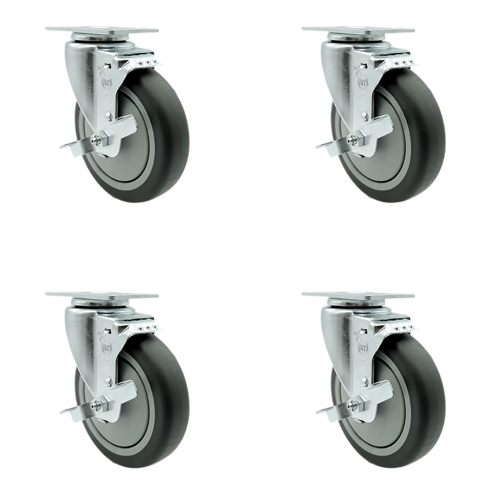 SCC-20S514-TPRB-TLB-4 Thermoplastic Rubber Swivel Top Plate Caster with 5 in. Gray Wheels - 1200 lbs Total Capacity - Set of 4