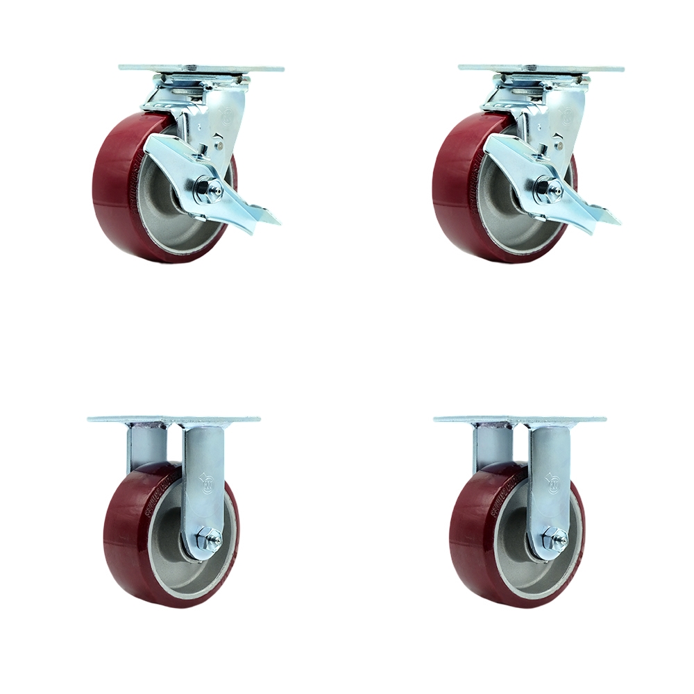 SCC-30CS520-PAR-TLB-2-R520-2 Polyurethane on Aluminum Swivel Top Plate Casters, Heavy Duty with 5 in. Wheels - 3600 lbs Total Capacity - Set of 4
