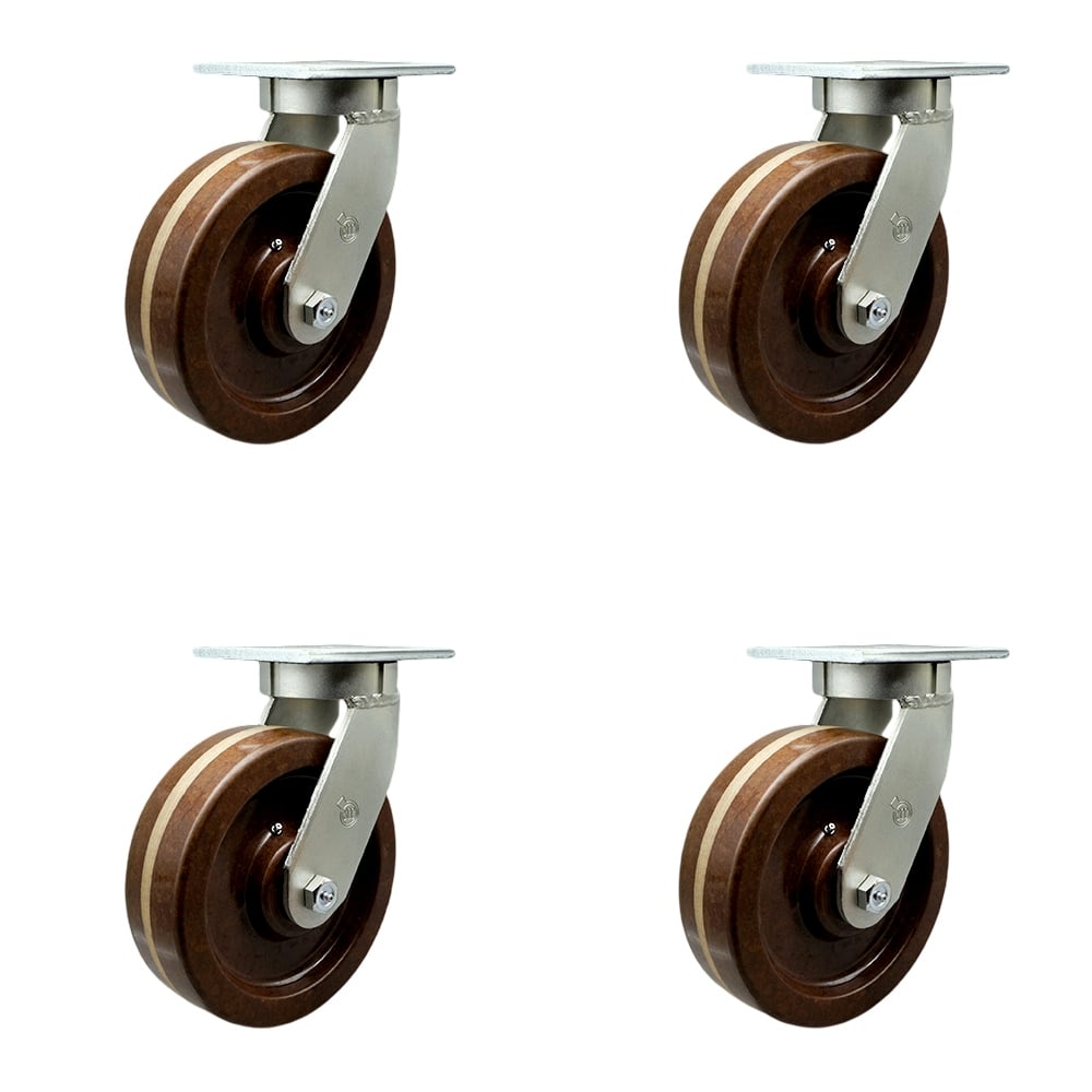 10 in. Swivel Top Plate Caster Set Extra Heavy Duty Casters with High Temperature Phenolic Wheels - 1600 lbs Total Capacity - Set of 4