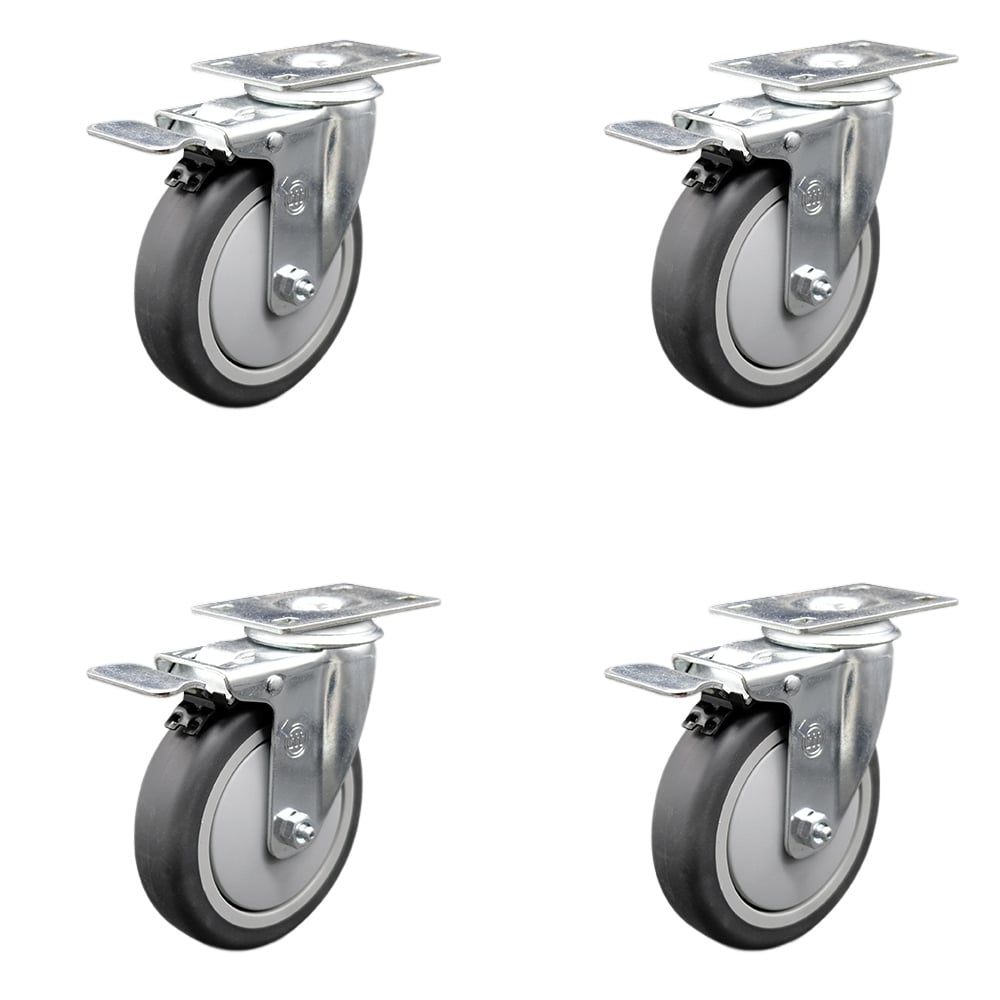 SCC-TTL20S514-TPRB-4 Thermoplastic Rubber Swivel Top Plate Caster with 5 in. Gray Wheels - 1200 lbs Total Capacity - Set of 4