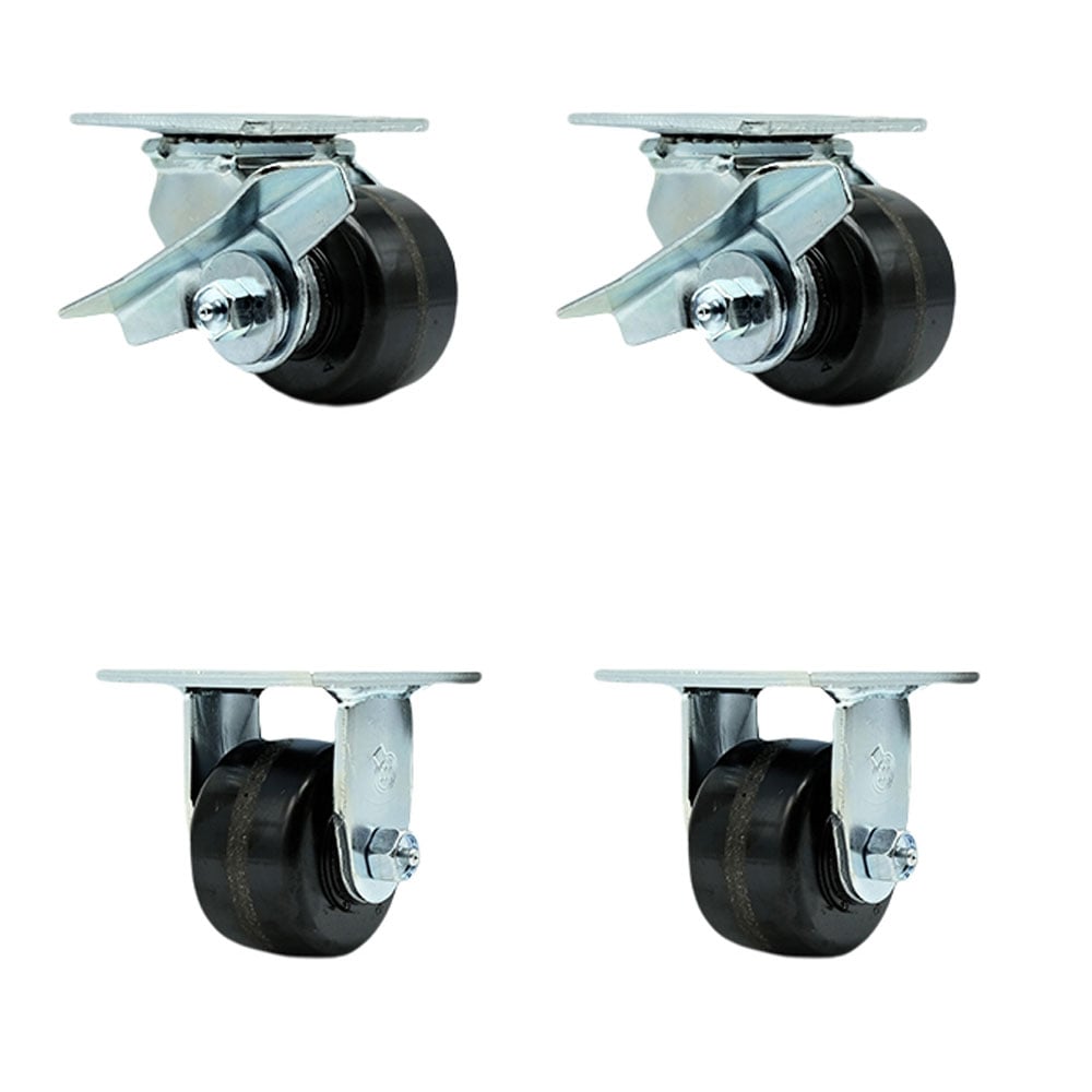 SCC-30CS3420-PHR-SLB-BSL-2-R-2 Phenolic Swivel Top Plate Casters, Heavy Duty with 3.25 in. Wheels - 2800 lbs Total Capacity - Set of 4