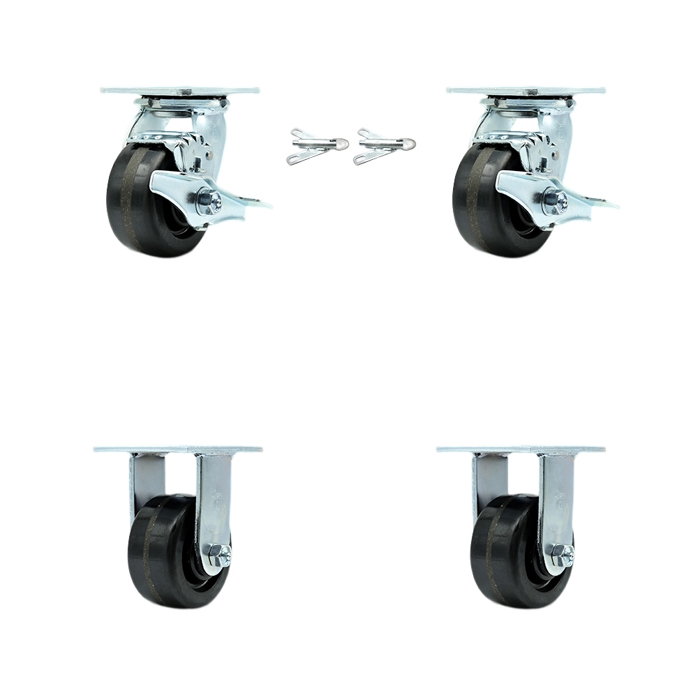 SCC-30CS420-PHR-TLB-BSL-2-R-2 Phenolic Swivel Top Plate Casters, Heavy Duty with 4 in. Wheels - 3200 lbs Total Capacity - Set of 4