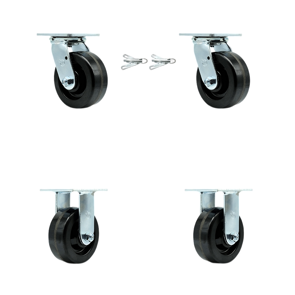 SCC-30CS520-PHR-BSL-2-R-2 Phenolic Swivel Top Plate Casters, Heavy Duty with 5 in. Wheels - 4000 lbs Total Capacity - Set of 4