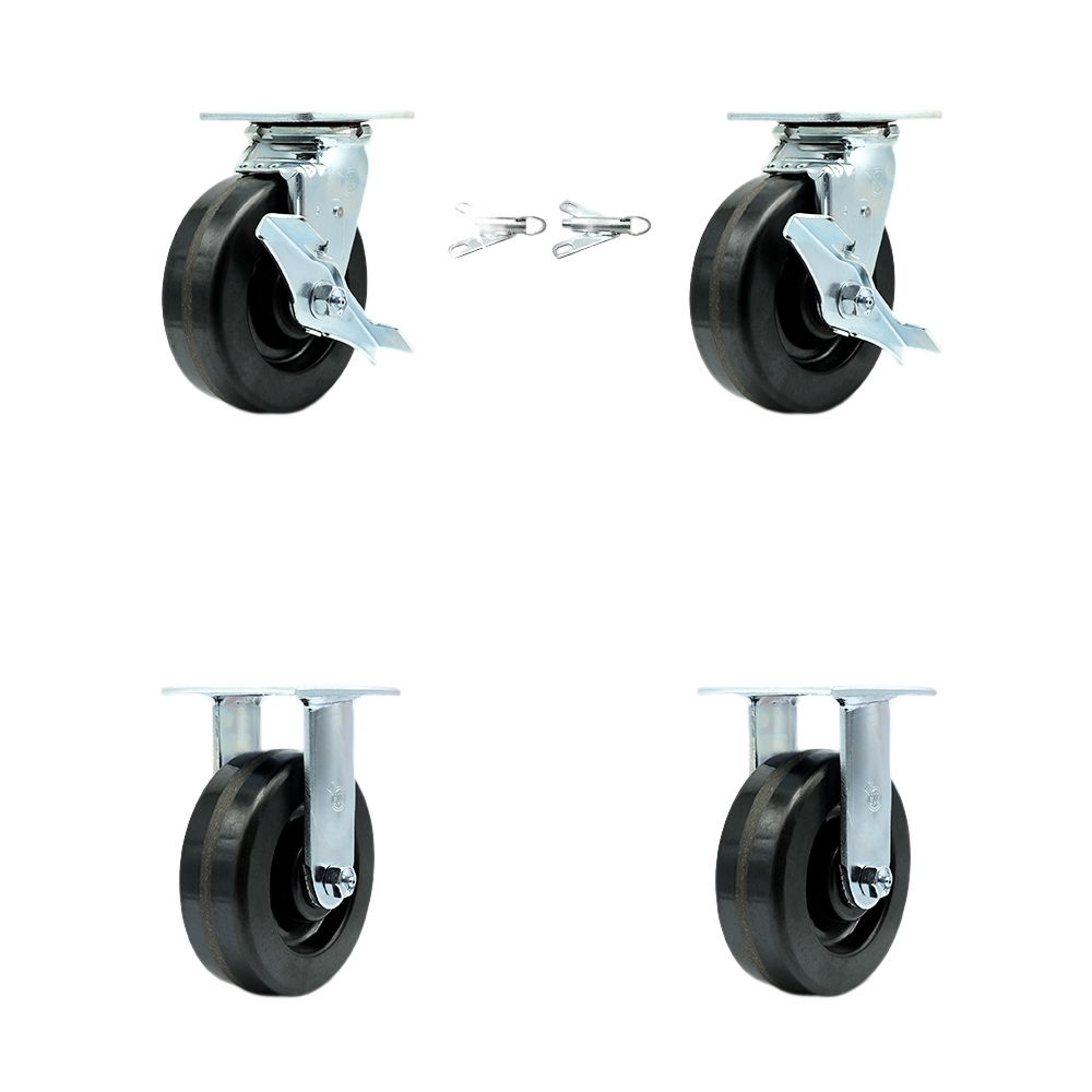 SCC-30CS620-PHR-TLB-BSL-2-R-2 Phenolic Swivel Top Plate Casters, Heavy Duty with 6 in. Wheels - 4800 lbs Total Capacity - Set of 4